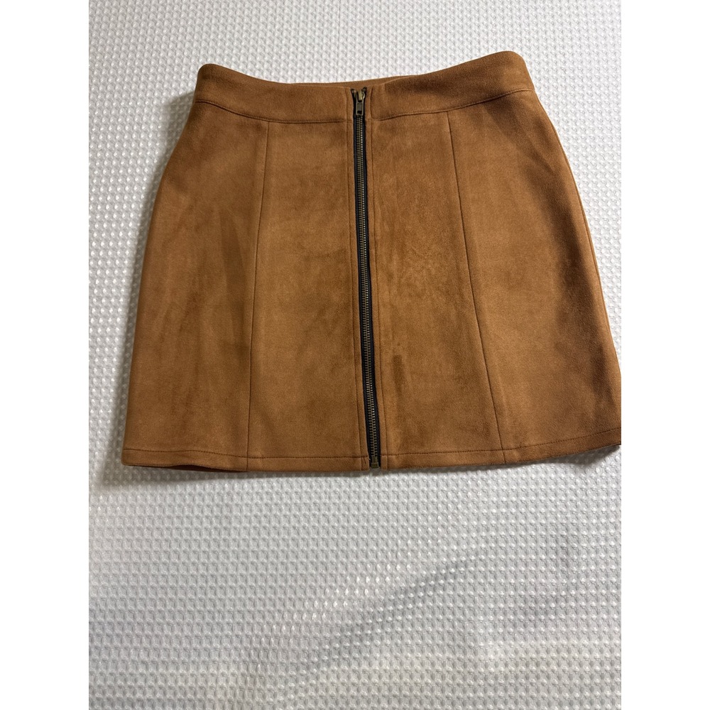 Hyfve Skirt Women Medium 17G309 Camel Brown Faux Suede Front Zip EUC